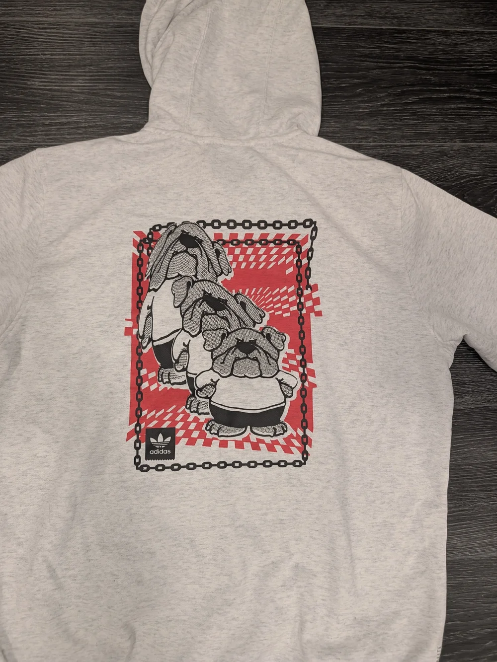 Adidas Light Gray Sweatshirt with Red and Black Graphic